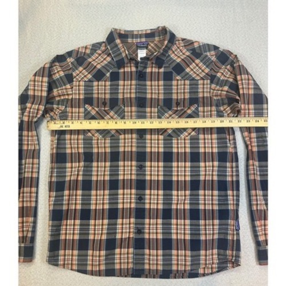 Patagonia Western Shirt Mens M Blue Orange Organic Cotton Ripstop Plaid Flawed - Picture 4 of 8